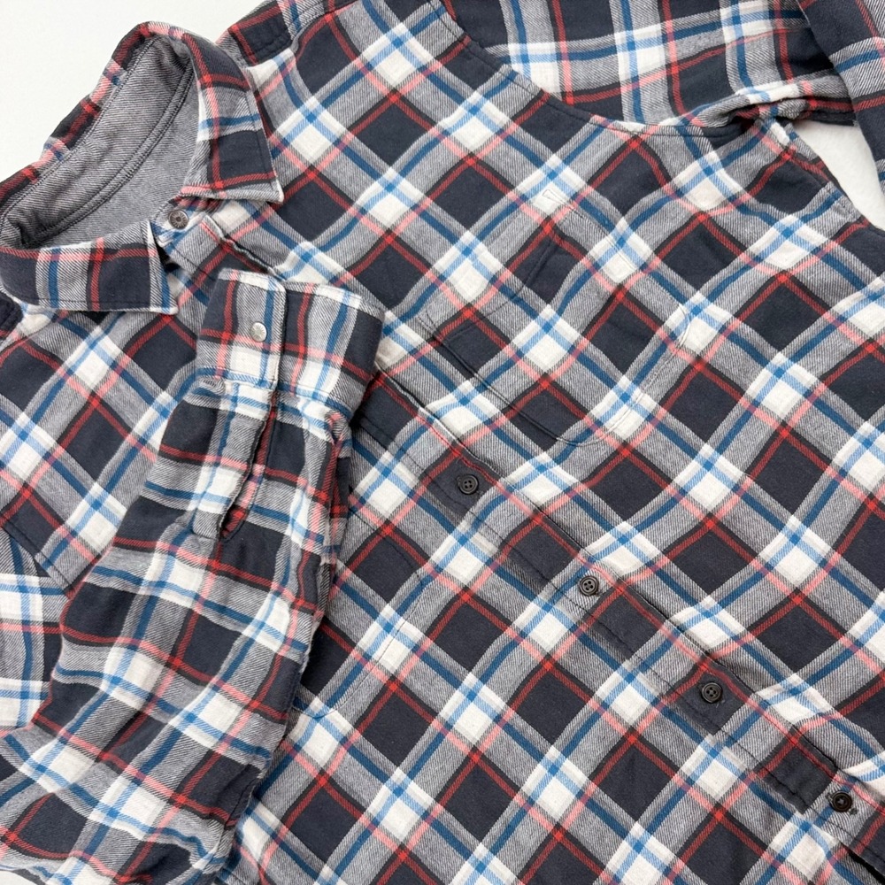 Faherty Reversible Flannel Shirt Mens L Plaid Grey Button Down Excellent